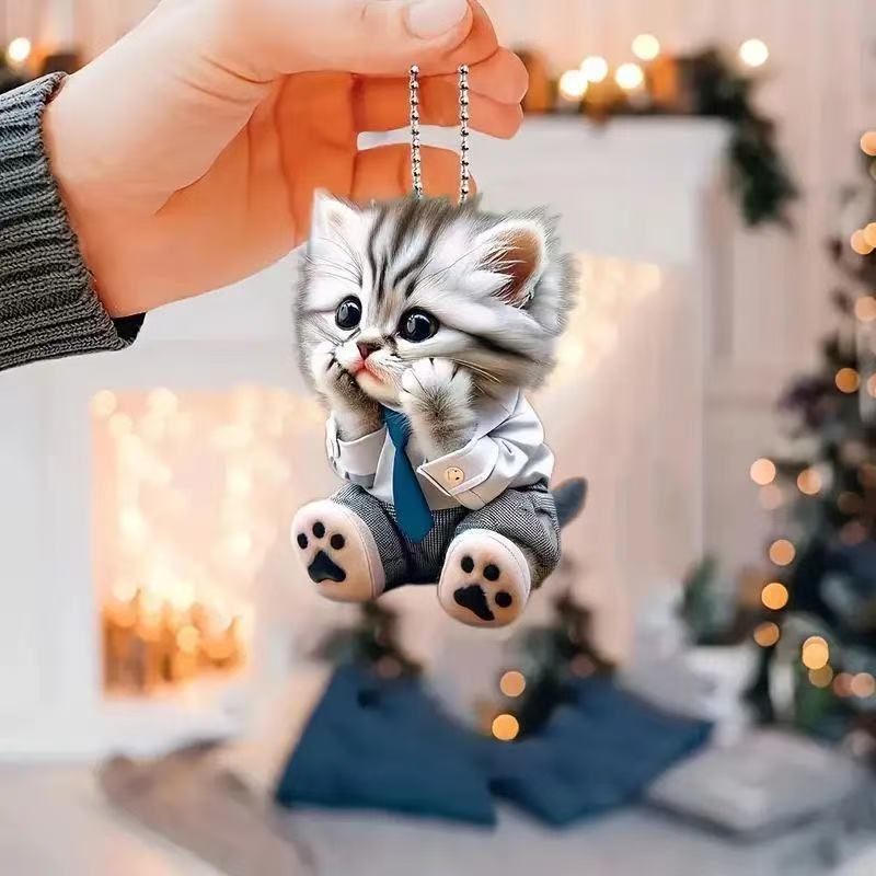 Cross-Border Cute Mermaid Kitten Pendant Acrylic Bag Keychain Hanging Ornament Car Rearview Mirror Hanging Ornament