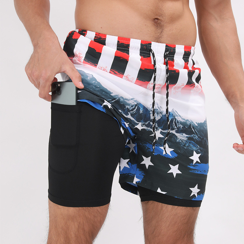 Amazon cross-border e-commerce hot supply 3D digital printing tropical coconut forest double beach pants shorts casual