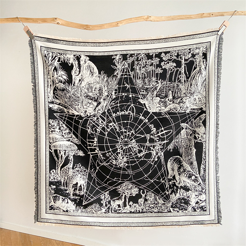 Großer quadratischer Winterschal im Ethno-Stil, doppelseitiger fünfzackiger Stern aus Kaschmir, dicker und warmer Reiseschal_voghion.com