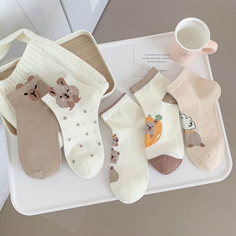 Three-dimensional bear short socks female Korean fashion short tube socks cartoon cute fashion women's socks boneless socks spring and summer thin