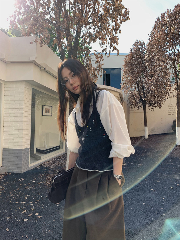 苏奈 全羊毛韩系甜美小花针织吊带背心女秋显瘦叠穿上衣tableblue|undefined