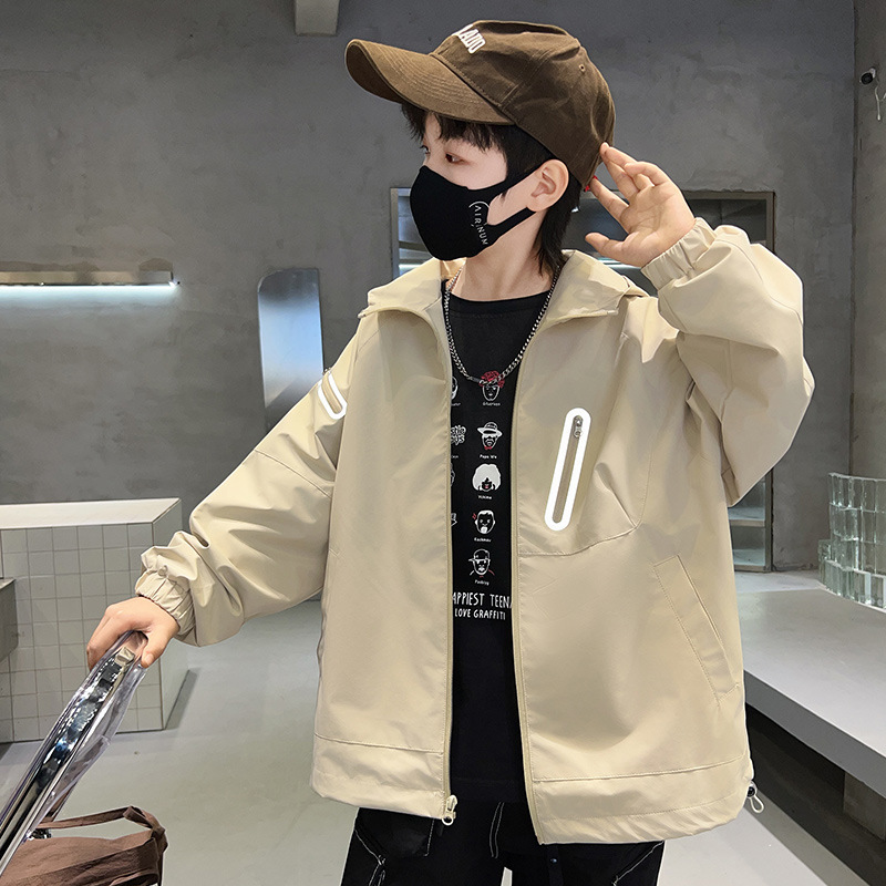 소년 코트 2024 새로운 도착 옷 가을 옷 대형 어린이 야외 봄 후드 코트 재킷 봄과 가을 유행