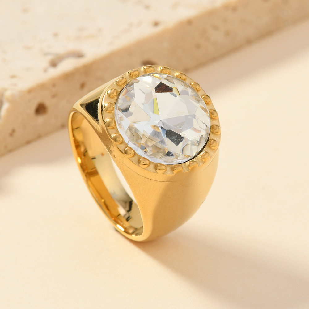 Joyas de acero inoxidable de lujo ligero de estilo europeo y americano Retro estilo de corte fundición anillo de gemas redondas anillo de geometría para hombres image 2