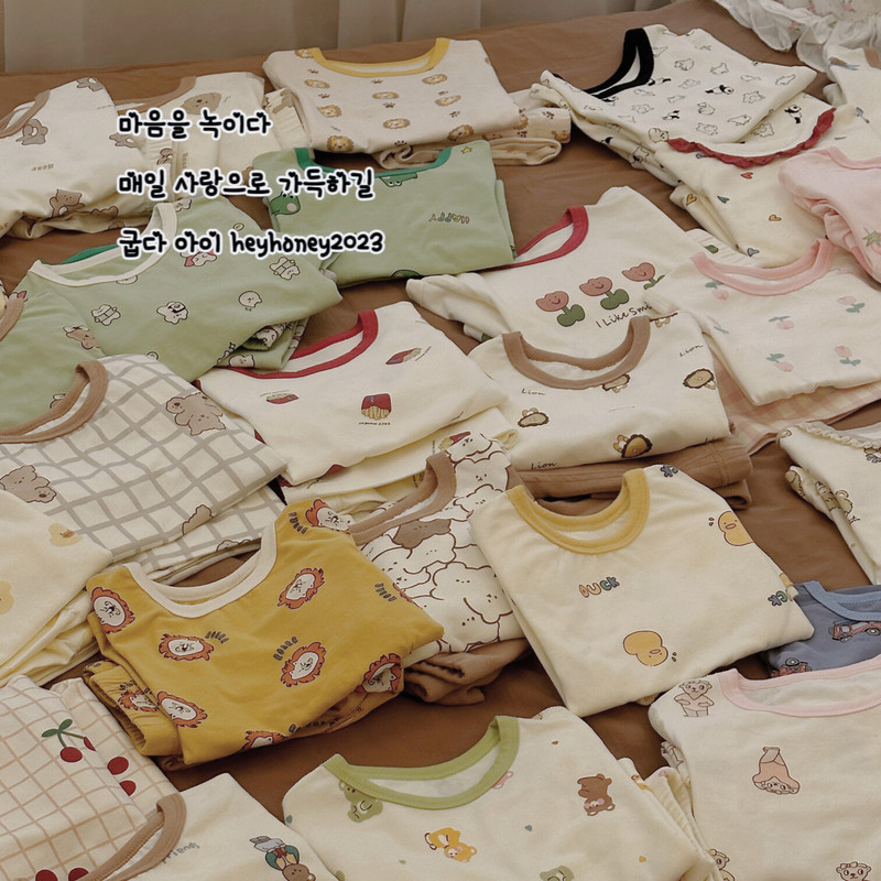 in stock Size Roll Boys' Underwear for Autumn and Winter Korean Printed Home Clothes Pajamas Two-Piece Set