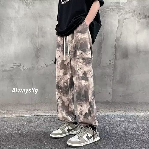 Camouflage work pants for men, summer trendy brand American street style straight-leg casual pants, trendy Insta loose wide-leg pants