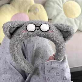 眼镜猫耳朵毛绒发箍女秋冬可爱少女心卡通头箍洗脸发卡头饰发饰