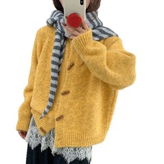 温柔氛围感复古牛角扣针织开衫女秋冬季新款宽松软糯休闲毛衣外套