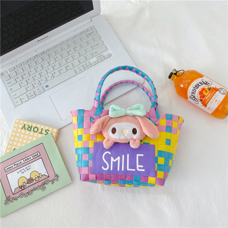 2023 Nueva Chica frito de la calle cesta de verduras bolso tejido PC bolso tejido de color portátil cesta de dibujos animados lindo bolsa de playa