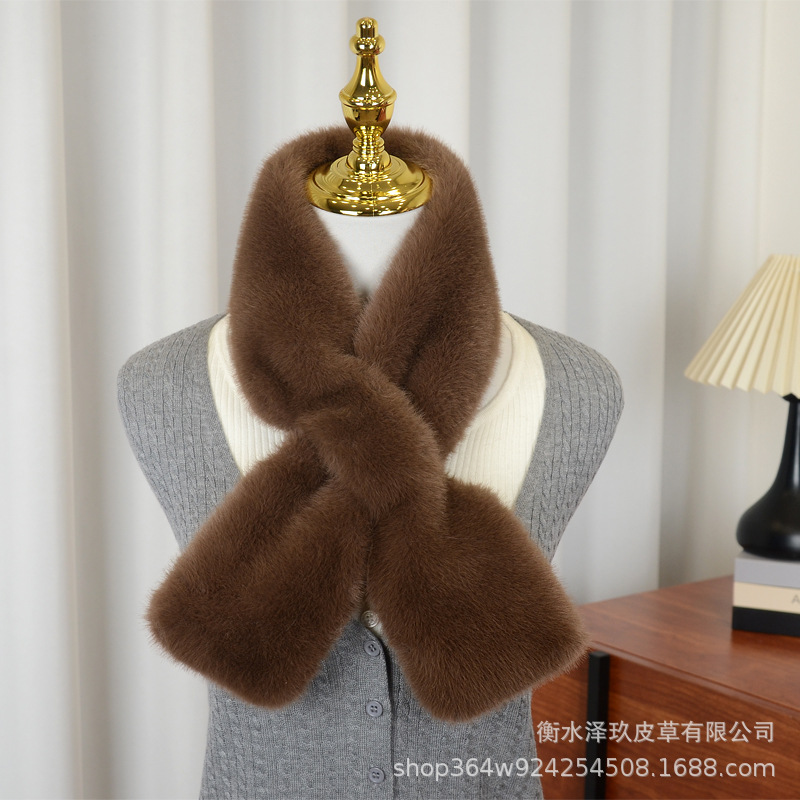 Cross-border best-selling faux mink fur crossover scarf for women, winter plush fluffy neck warmer, fashionable and versatile, wholesale