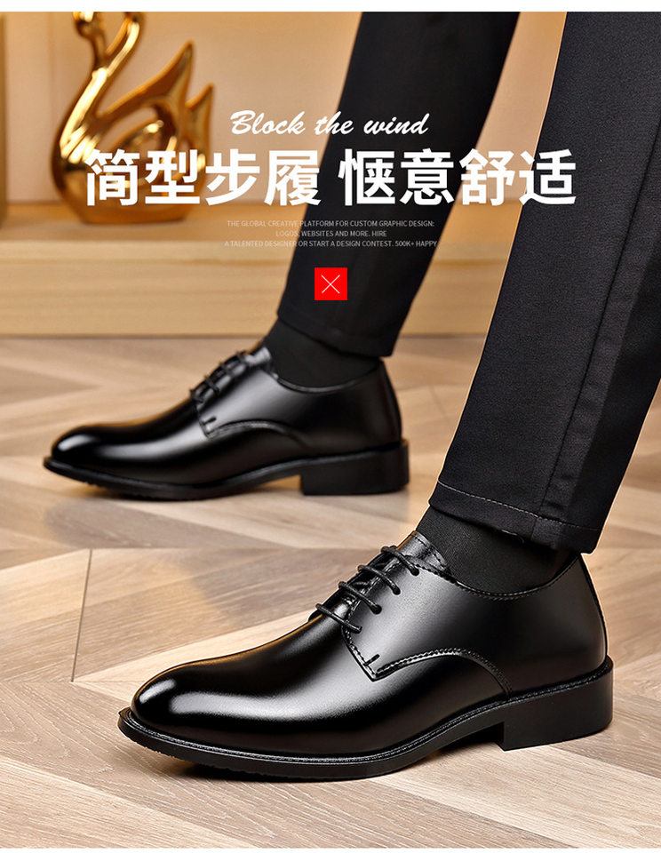 Giày da nam công sở mũi nhọn, gót thấp 1–3 cm, kiểu Anh, dây buộc, phù hợp đi làm và dự tiệc — 2Z101 màu đen chi tiết 5
