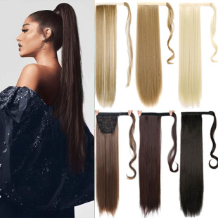 Wig Wholesale European and American Velcro Horsetail Wig Strap Horsetail Wig Women's Long Straight Hair Velcro Horsetail