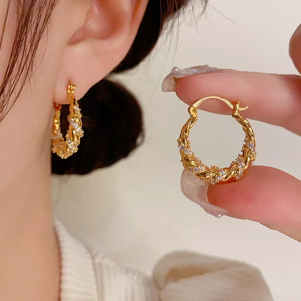 Simple Versatile Fashion Elegant Zircon Twist Ear Buckle Personality Exquisite Celebrity Style Niche Design Autumn and Winter Earrings