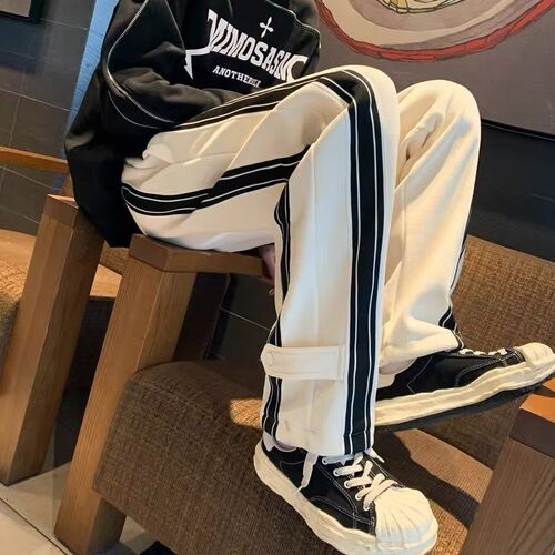 Spring and autumn pants men's spring and autumn American high street straight loose wide-leg pants design casual sports pants