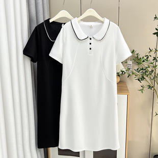 2025 Plus Size Women's Summer New Style Fat Girl Slimming Look Elegant Casual Doll Collar Short-Sleeved Dress 7396