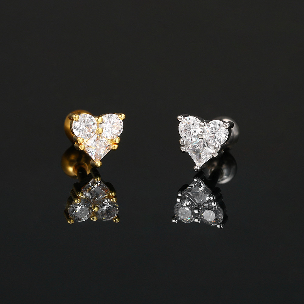 6g Weight Zircon Inlay Material Ear Studs Classification Ear Cartilage Rings & Studs Piercing Type 1 Piece Quantity Daily Occasion Copper Material Heart Shape, Butterfly Pattern Women's Gender Inlay Design Simple Style, Classic Style Style 1 Piece Simple Style Classic Style Heart Shape Butterfly Inlay Copper Zircon Ear Studs 7