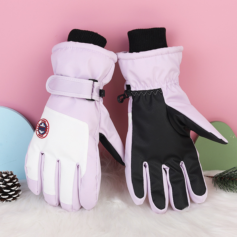 Hombres y mujeres niños adultos invierno blanco caliente esquí impermeable antideslizante pantalla táctil de vello guantes de bicicleta eléctrica invierno