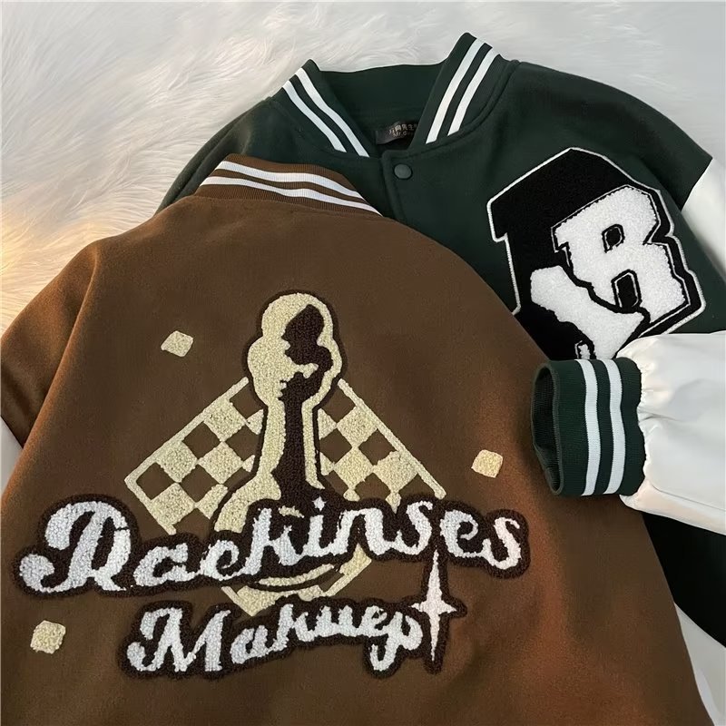 Herrenbekleidung Retro Hip Hop Beflockung Stickerei Wolle PU Leder Baseballjacke Trend Freizeitjacke_voghion.com