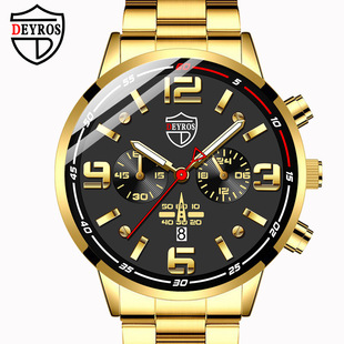 DEYROS Cross-border Explosions Fashion Men's Stainless Steel Watch Men's Business Calendar Quartz Watch Luminous Wristwatch