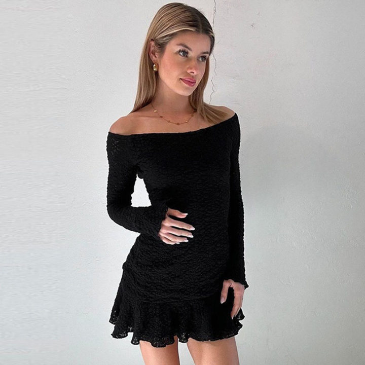 Women Clothing High Elastic Soft 3D Three Dimensional Fabric Wrapped Chest off Shoulder Sexy Dress
