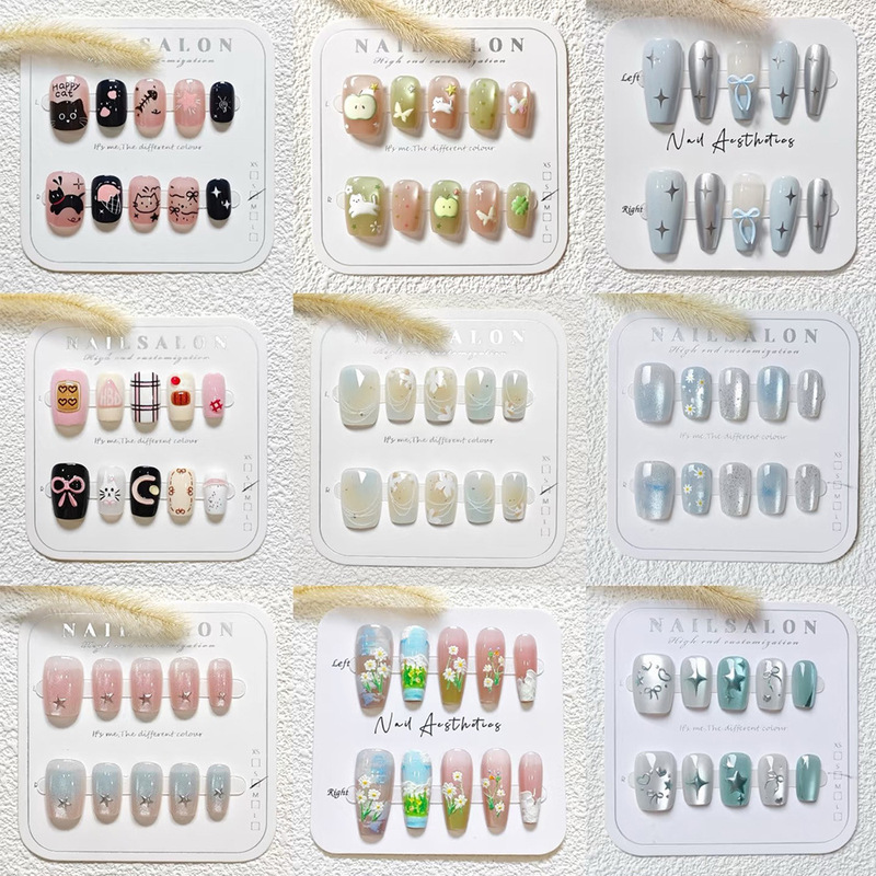 Cross-border colored carved summer island niche wearable nails, high-end cute nail art nail pieces, wearable nails