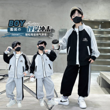 A25秋冬儿童休闲运动两件套中大男女童立领拉链开衫外套长裤套装