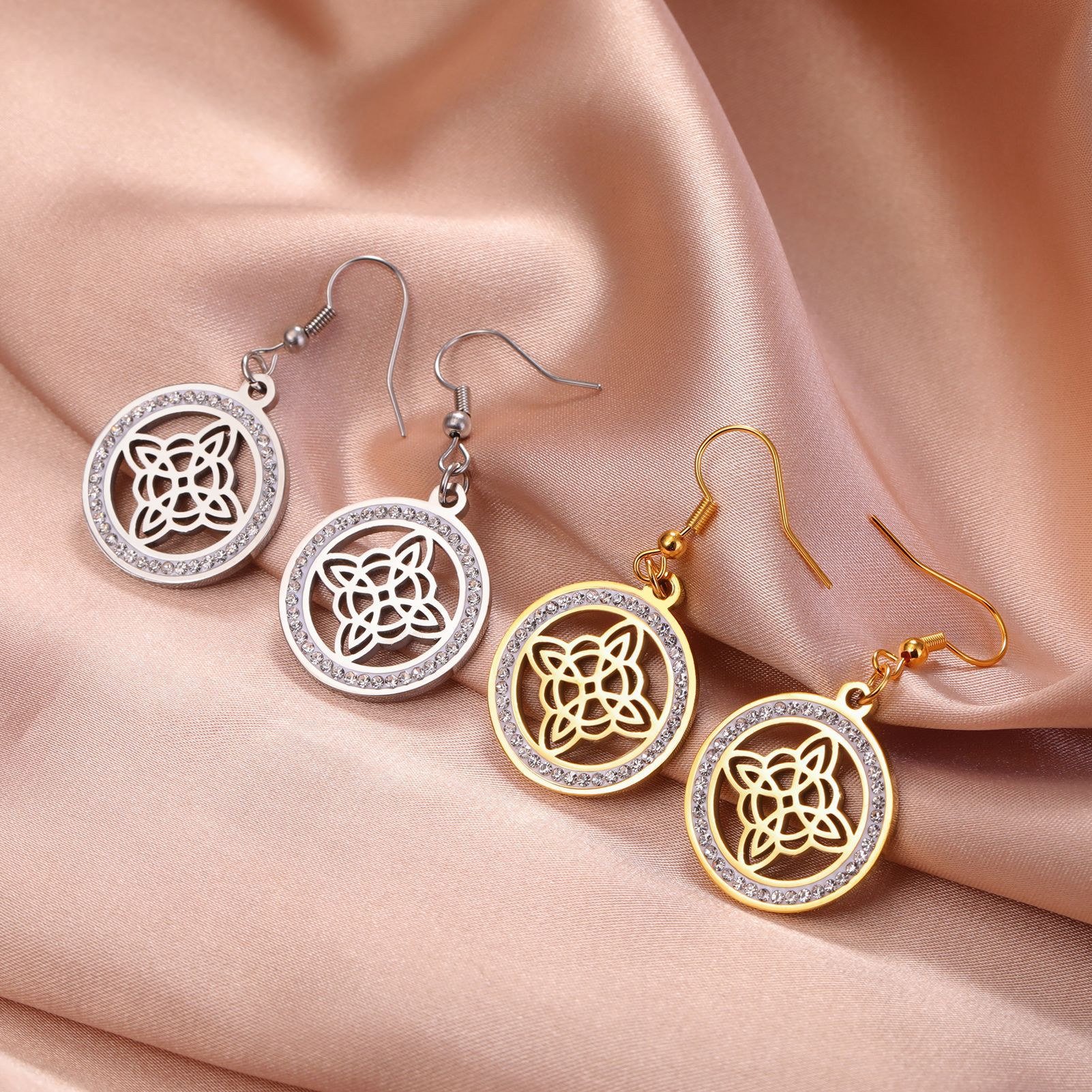 Simple Style Witches Knot Stainless Steel Plating Hollow Out Inlay Zircon Drop Earrings 1 Pair display picture 5