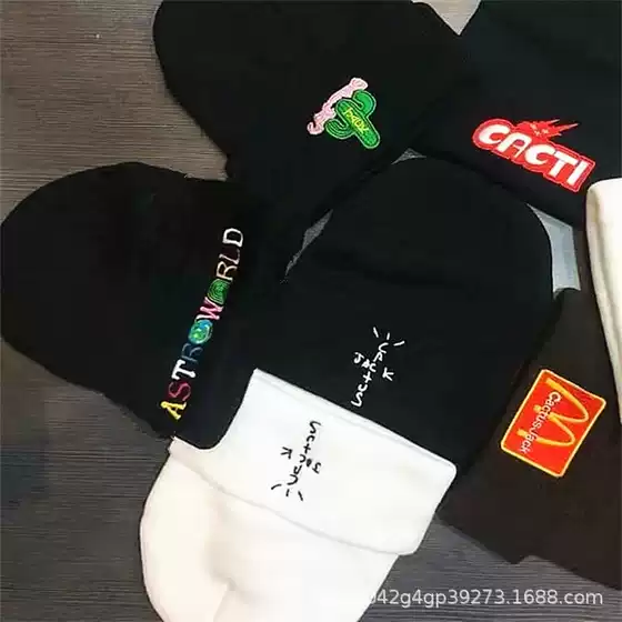 Foreign Trade Autumn and Winter Lettered Woolen Hat, European and American Casual Warm Beanie, Unisex Knitted Hat, Five-Pointed Star Hat