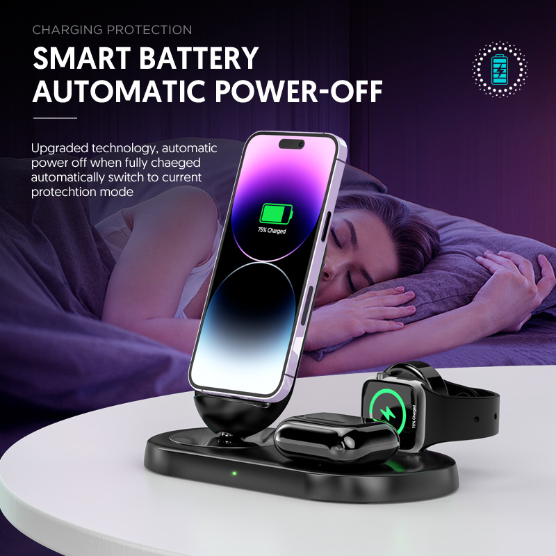 跨境三合一磁吸无线充电器适用苹果手机耳机手表iwatch支架无线充
