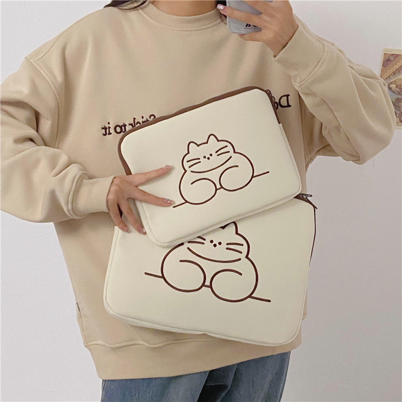 Korean Embroidered Animal Cute Sleeve 11 Inch iPad Tablet Protective Cover 13 Inch 14 Inch Laptop Bag