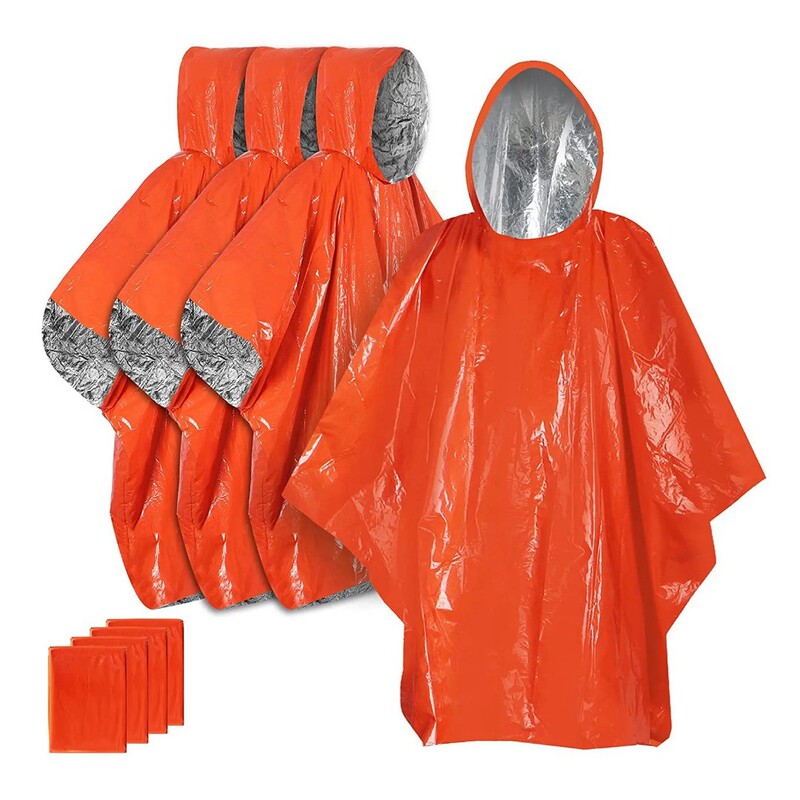 Outdoor First Aid Aluminum Foil Survival Raincoat Survival Emergency Warm and Cold Protection Heated Camping Style Field Equipment Thermal Raincoat