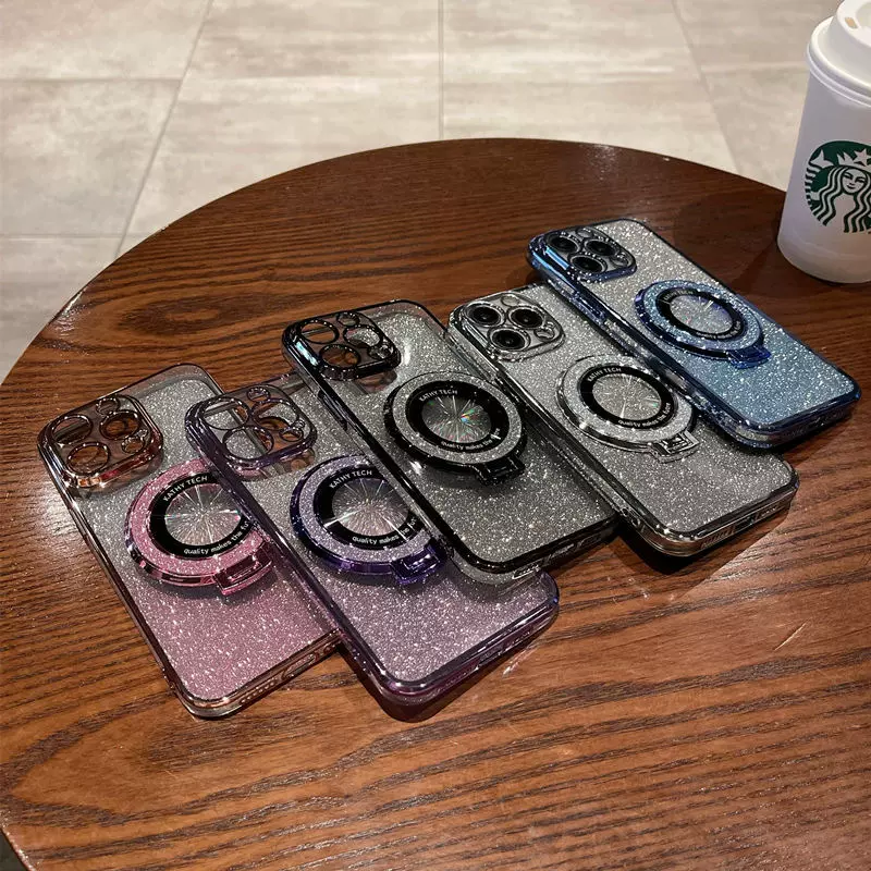 适用OPPO RENO12 真我11圆圈支架闪粉电镀亲肤手感软胶手机壳批发