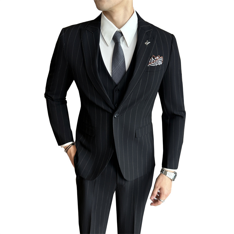 Modern Stripe Blazer Suit For Men | Single-Breasted Business Suit Set With Waistcoat, Lightweight & Tailored Fit_voghion.com