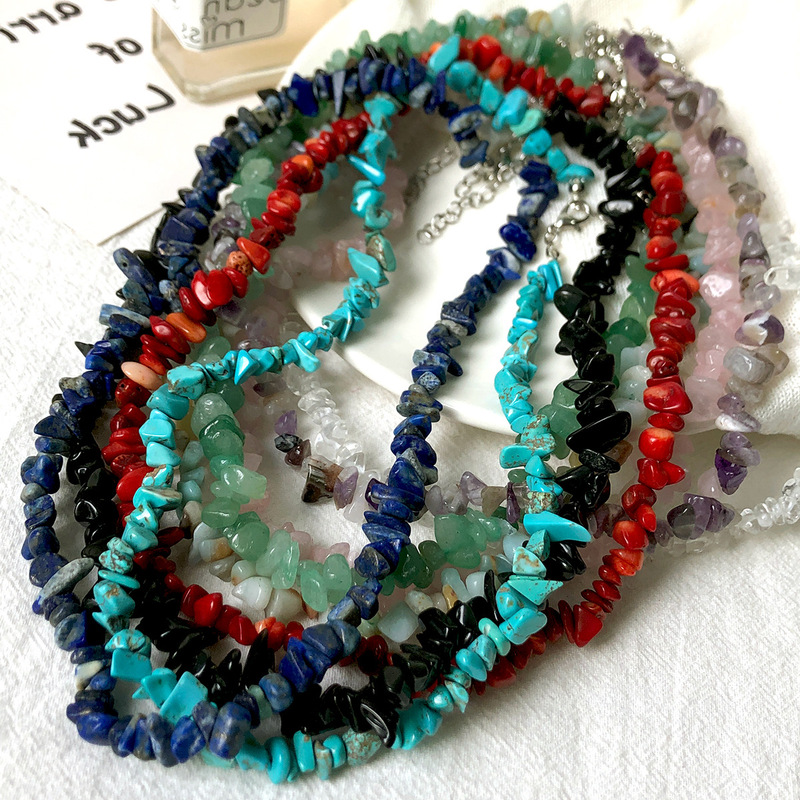 Natural White Crystal Gravel Necklace Bohemian Irregular Energy Stone Jade Turquoise Stacked High-End Clavicle Chain