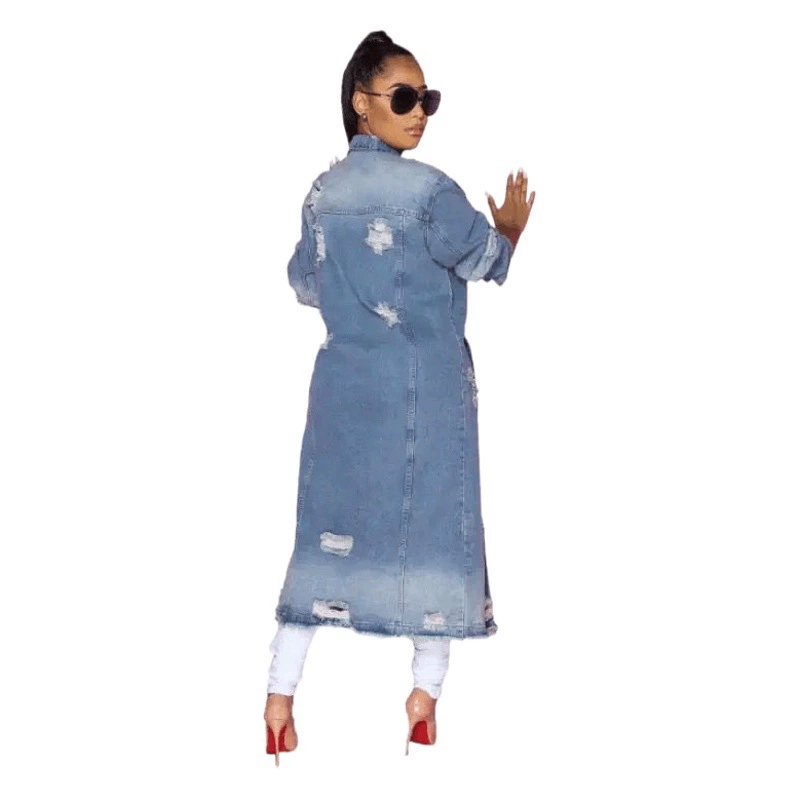 Лучше всего продающийся на Amazon и AliExpress длинный джинсовый плащ-накидка в европейском и американском стиле, свободного кроя, с рваными элементами.