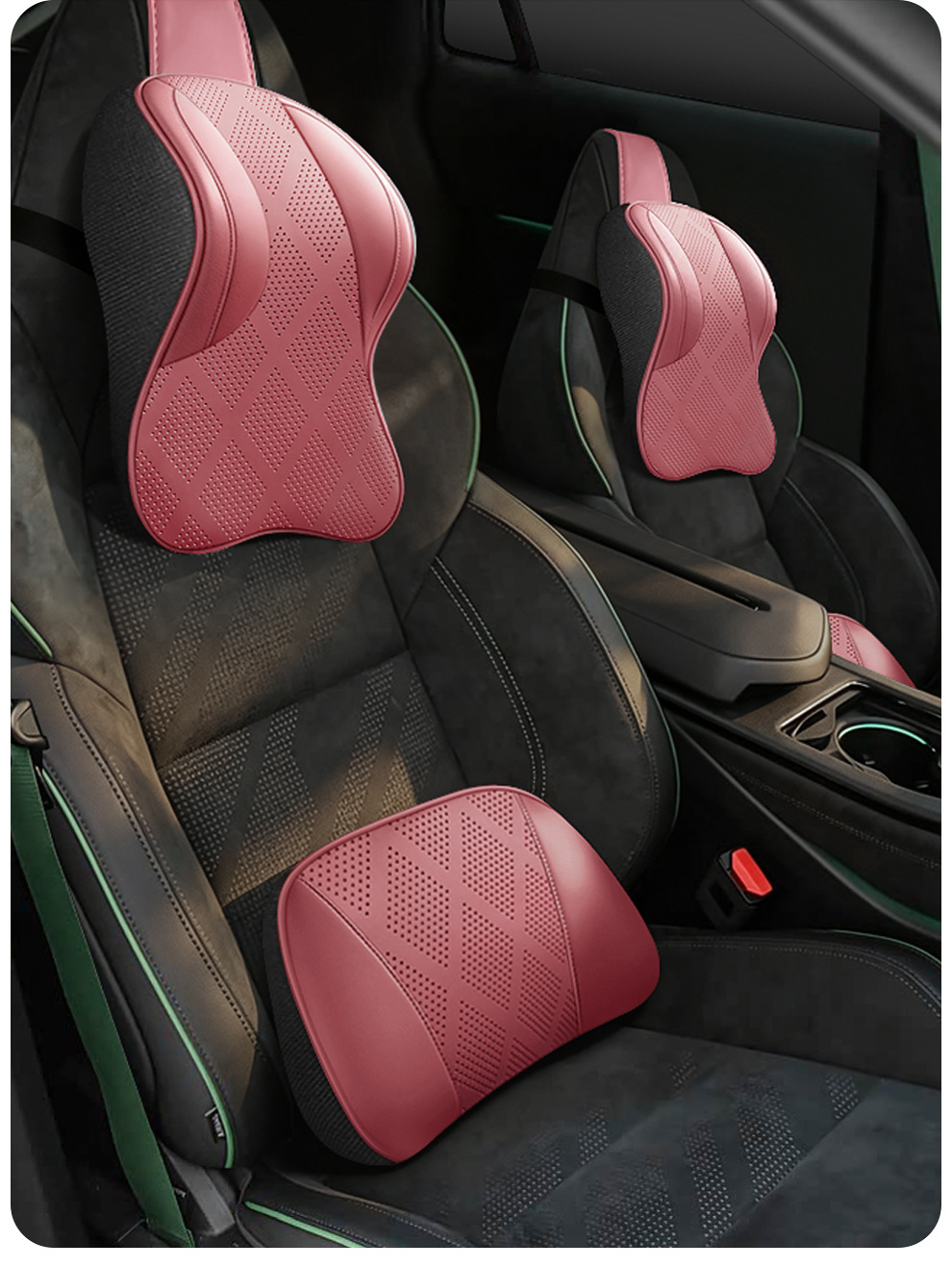 Cross-border car headrest, neck support pillow, integrated sports seat, adjustable neck pillow with vertical straps, leather car pillow
