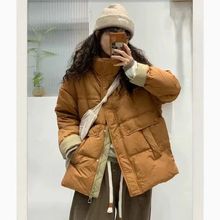 欧货羽绒服女中长款2024冬季新款撞色立领加厚白鸭绒韩版宽松外套