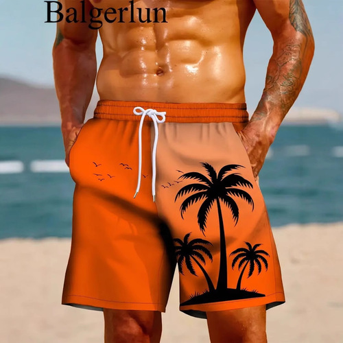 TEMU Summer Men's Beach Shorts Athletic Loose Plant Print Casual Men's Beach Shorts