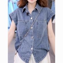 夏季牛仔衬衫洋气宽松百搭短袖新款舒适外套时尚减龄上衣高级感女