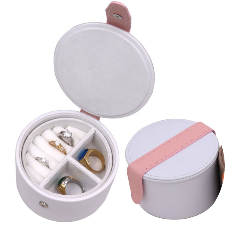 跨境圆形PU简约收纳首饰盒创意便携饰品收纳盒耳钉耳环戒指首饰盒