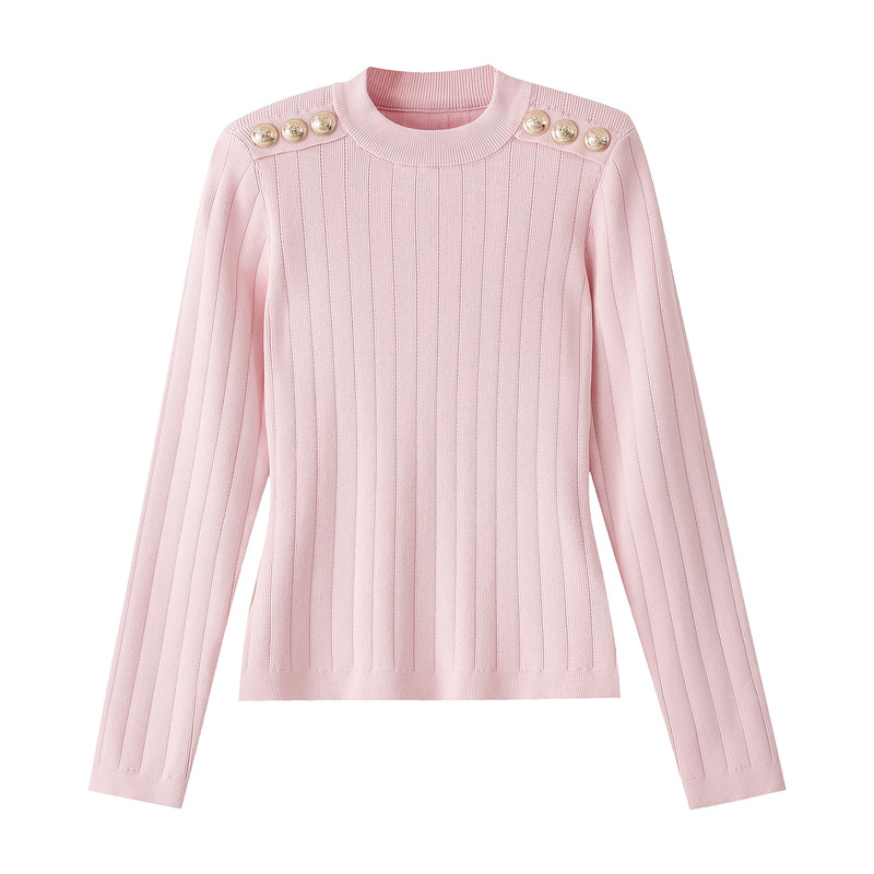 B Brand's 2026 New Model Socialite Half-Turtleneck Sweater with Gold Buckle Design, High-End Black Slim-Fit Knit Base Shirt