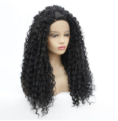 Europa y América pelucas de fibra química gradiente azul oscuro hombro corto recto frente encaje pelucas de fibra química LW0091