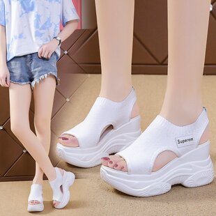 Foreign Trade Explosions Summer New Fish-mouth Shoes Fairy Wind Platform Bottom High Heeled Flying Wedge Thick-soled Sports Women's Sandals