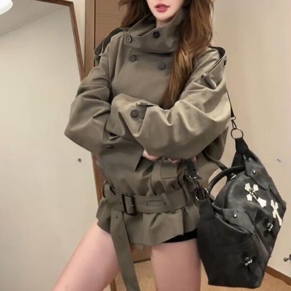 2026 High-End Retro-Style Stand-Collar Trench Coat for Women, New Spring and Autumn Fashion Versatile Elegant Double-Breasted Loose Coat 2026 High-End Retro-Style Stand-Collar Trench Coat for Women, New Spring and Autumn Fashion Versatile Elegant Double-Breasted Loose Coat