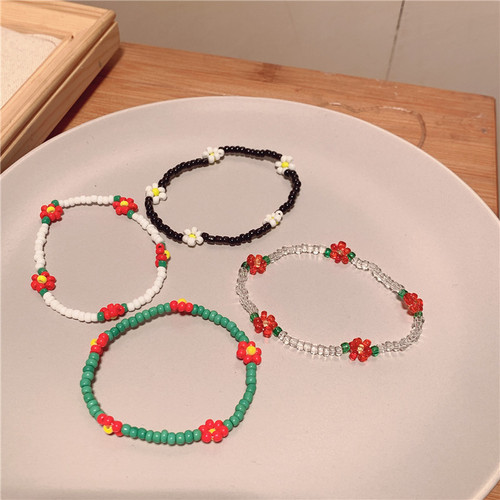 South Korea's Dongdaemun same style flower rice beads elastic rope beaded bracelet ins style retro temperament versatile bracelet for women