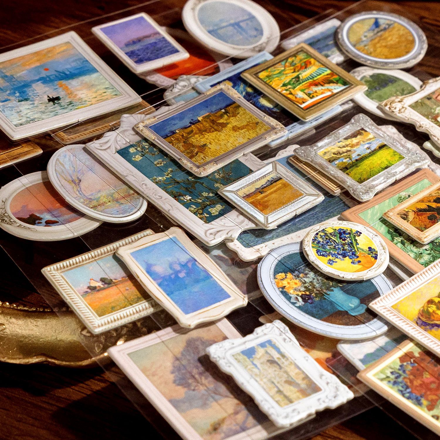 Mo tinta pre-corte 3D estereoscópico tarjeta dura pegatinas de pintura famosa serie de museo de material retro collage de pared de tela de mano