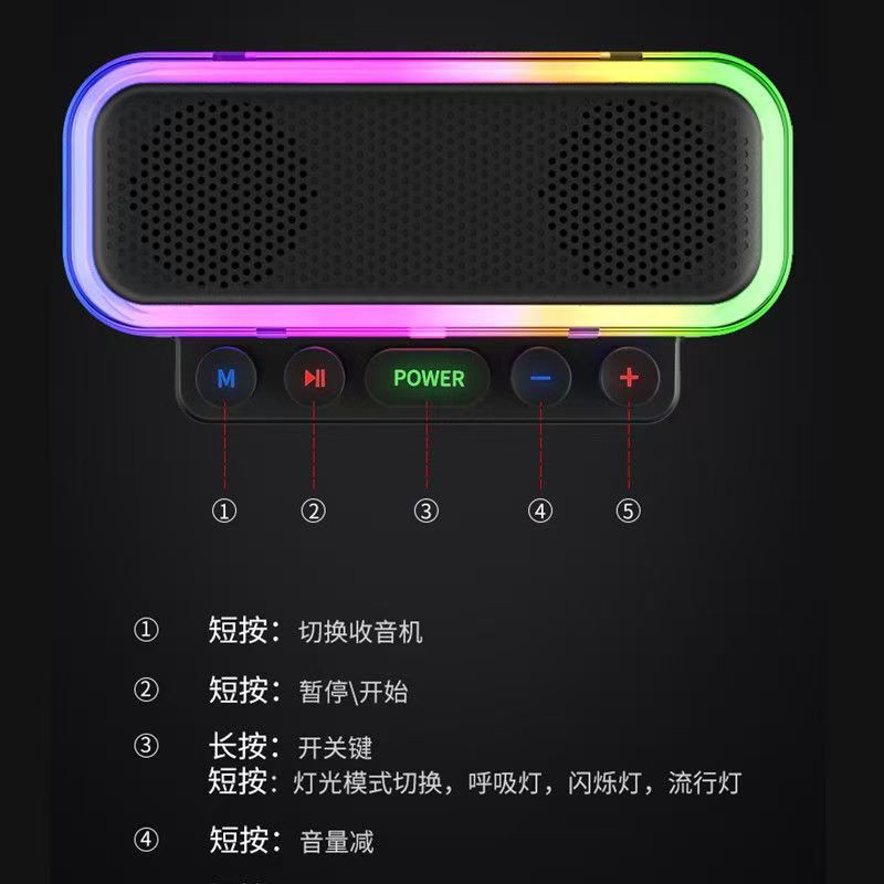 跨境智能蓝牙音响重低音炮大音量充电家用炫彩闪灯无线音箱七彩灯|undefined