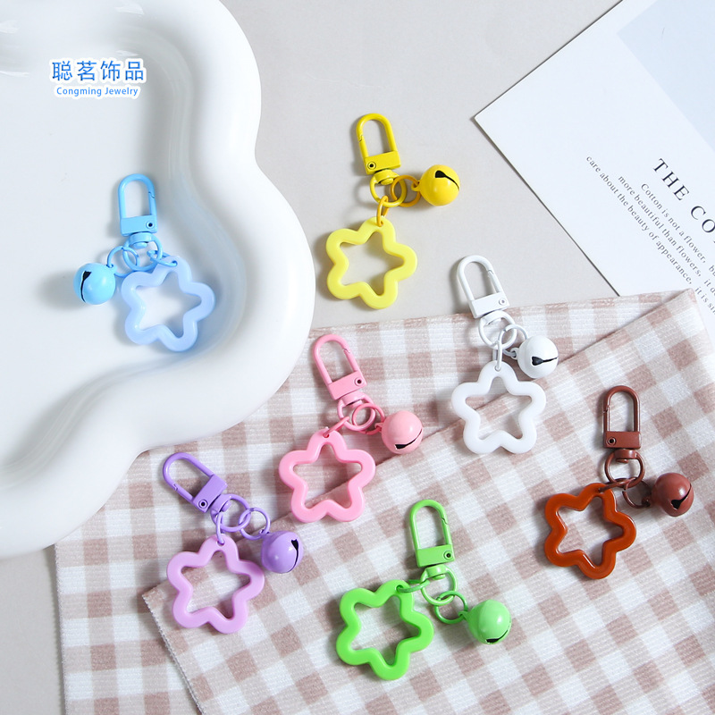 Creative color plastic hollow five-pointed star keychain small fresh DIY bag pendant lovers girlfriends small gifts