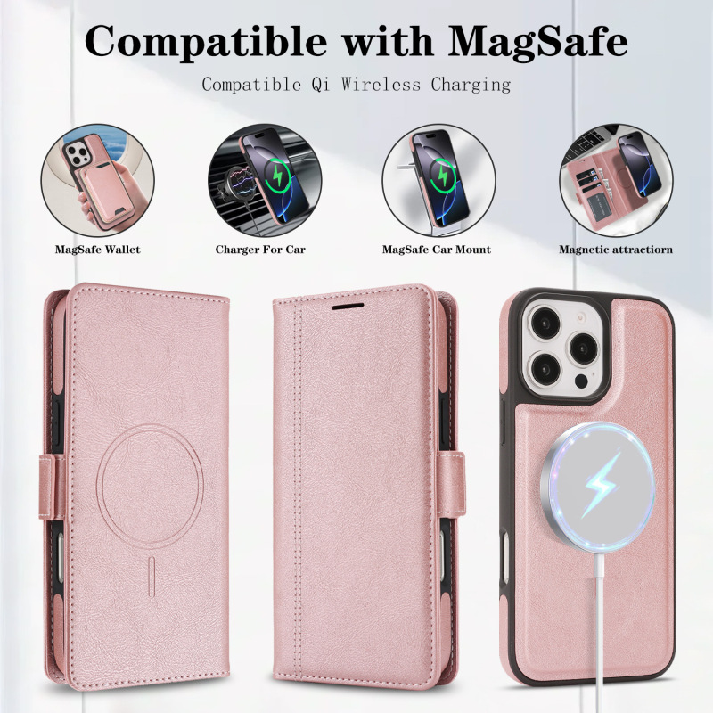 适用iPhone16PM保护套磁吸分体二合一皮套高档手机壳侧贴皮内超纤|undefined