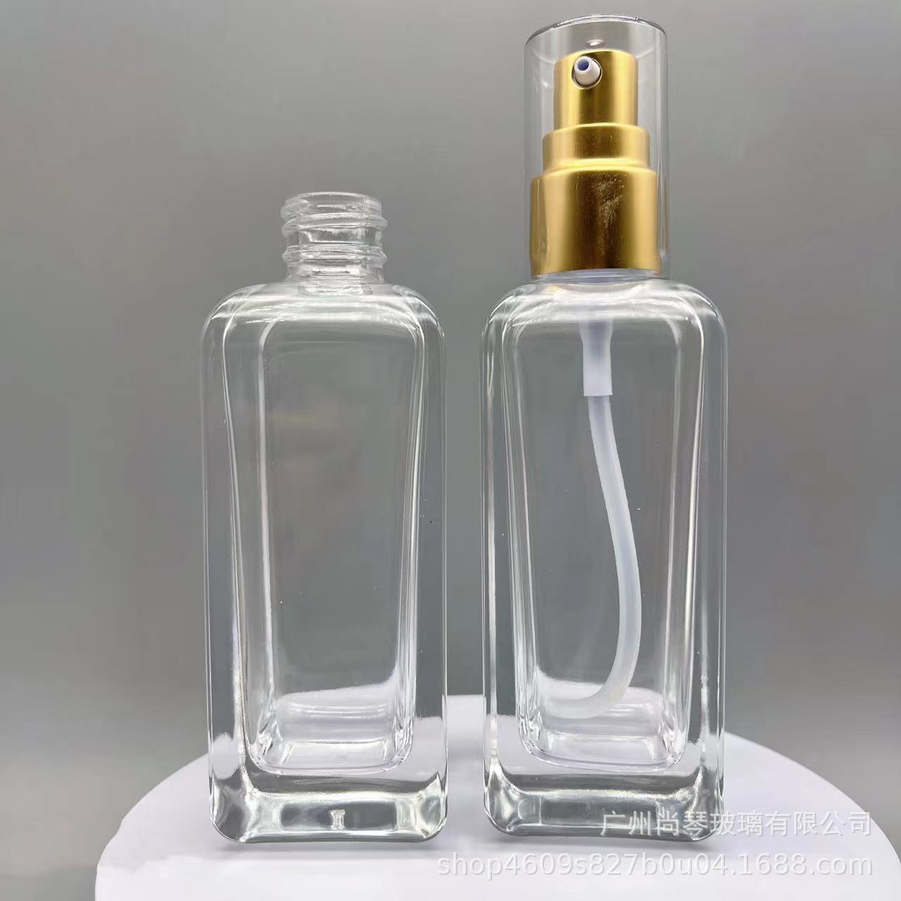 2022 nuevo en stock botella cuadrada 80ml presionando botella de vidrio botella cosmética cuidado del cabello esencia botella de aceite sub-botella