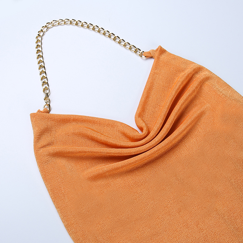 Solid Color Chain Strap Halter Neck Dress NSAFS114190